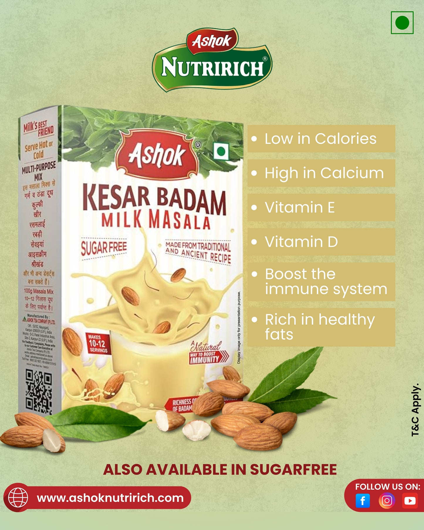 Ashok Kesar Badam Milk Masala,100g (Sugar Free)(Available in Pack of 3 and 4)