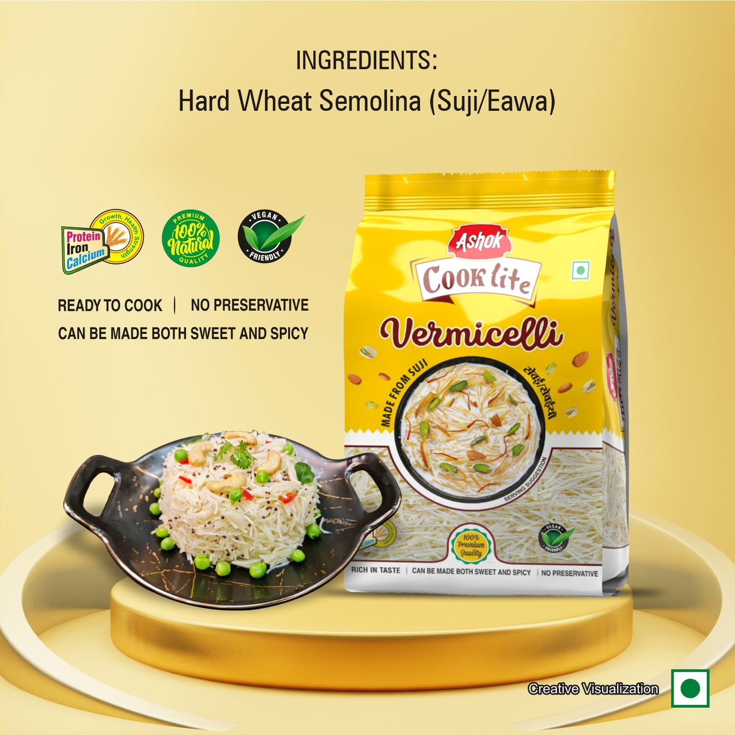 Ashok Cooklite Suji Vermicelli(Available in Pack of 2 and 4)+1kg pack