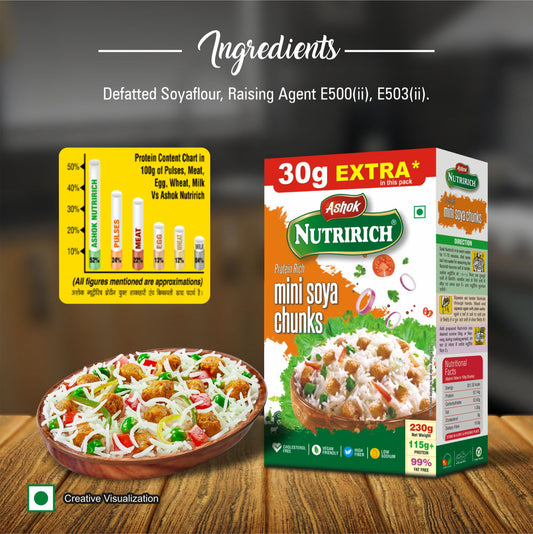 Ashok Nutririch Mini Soya Chunks Box - 200 gm With Extra, 30 gm