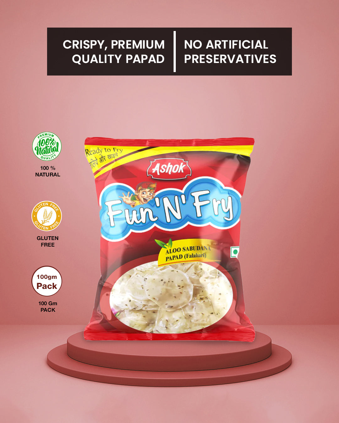Ashok Fun-N-Fry Aloo Sabudana Falahari Papad 75g